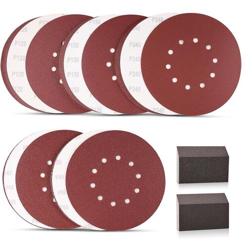 50Pcs 9-Inch 10-Hole Drywall Sanding Discs for Drywall Sanders | 60-240 Grit Hook & Loop Sandpaper, Ideal For Popcorn Ceiling Removal, Wall Prep, Wood Sanding in Kuwait