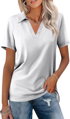 Women's Polo Shirts Short Sleeve Summer V Neck Collared Shirts Business Casual Work Tops Athletic Tennis Golf Shirt in Kuwait