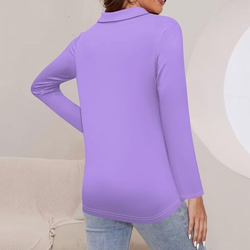 Women's Summer Tops, Long Sleeve Zipper V Neck Polo T-Shirts Business Casual Collared Loose Blouses, S-3XL in Kuwait