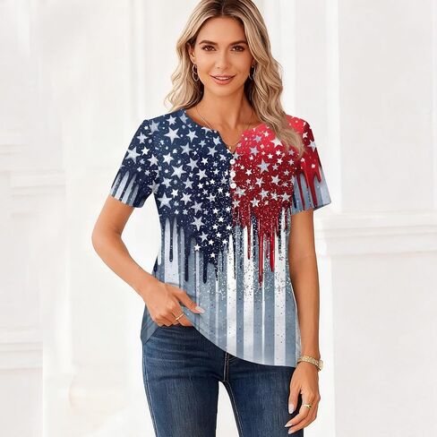 WENKOMG1 Women's 250 Years America Shirt Short Sleeve USA Flag Print Summer Casual Patriotic Blouse, S-3XL in Kuwait