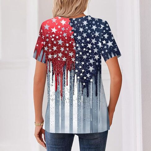 WENKOMG1 Women's 250 Years America Shirt Short Sleeve USA Flag Print Summer Casual Patriotic Blouse, S-3XL in Kuwait