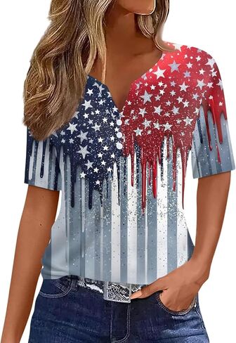 WENKOMG1 Women's 250 Years America Shirt Short Sleeve USA Flag Print Summer Casual Patriotic Blouse, S-3XL in Kuwait