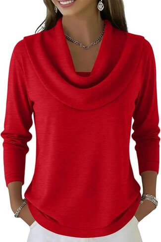 Summer Shirts for Women, Cowl Neck Long Sleeved Tops Spring Casual Solid Color Pullover, S-2XL in Kuwait