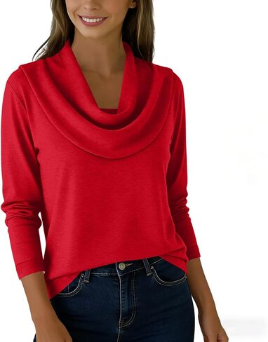 Summer Shirts for Women, Cowl Neck Long Sleeved Tops Spring Casual Solid Color Pullover, S-2XL in Kuwait
