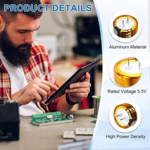 MECCANIXITY Super Capacitor، 5.5V 1F C-Type Button Capacitor، طاقة عالية، مقاومة منخفضة، تناسق عالٍ للألعاب الإلكترونية، شاشة عرض ذكية لمحرك التيار المتردد (ذهبي، حزمة من 2) in Kuwait