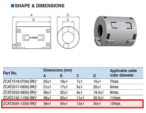 A1SupplyPro ZCAT3035-1330 TDK Openable Flat Cable Ferrite Core Grey 13MM (2-Pack) in Kuwait