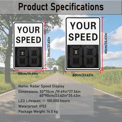 Solar Radar Speed Sign,Panel LED,Wireless Display With Instant Feedback And Remote Control,Ip65,Applicable To Highways,Speed-Limited Roads(20x28") in Kuwait