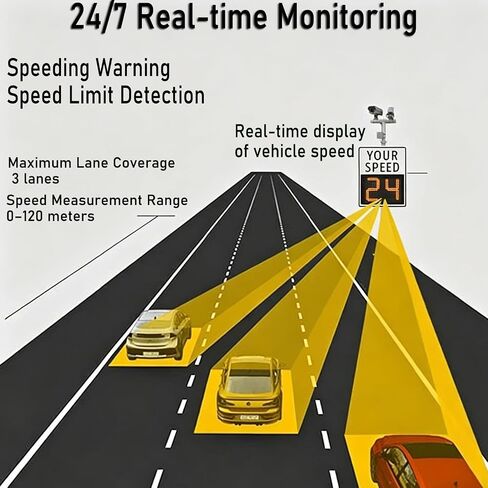 Solar Radar Speed Sign,Panel LED,Wireless Display With Instant Feedback And Remote Control,Ip65,Applicable To Highways,Speed-Limited Roads(20x28") in Kuwait