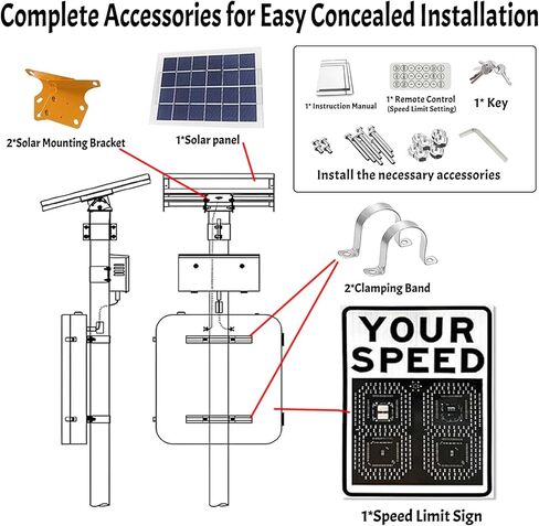 Solar Radar Speed Sign,Panel LED,Wireless Display With Instant Feedback And Remote Control,Ip65,Applicable To Highways,Speed-Limited Roads(20x28") in Kuwait
