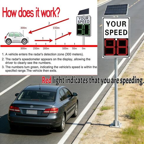Solar Radar Speed Sign,Panel LED,Wireless Display With Instant Feedback And Remote Control,Ip65,Applicable To Highways,Speed-Limited Roads(20x28") in Kuwait