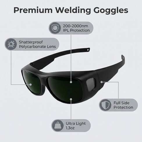 VitalDefend Welding Glasses Shade 5: Wrap-Around Safety Goggles with UV/IR Protection, Anti-Scratch Lens, ANSI Z87.1 Certified for Torching, Brazing & Plasma Cutting, Fit Over Prescription Glasses in Kuwait