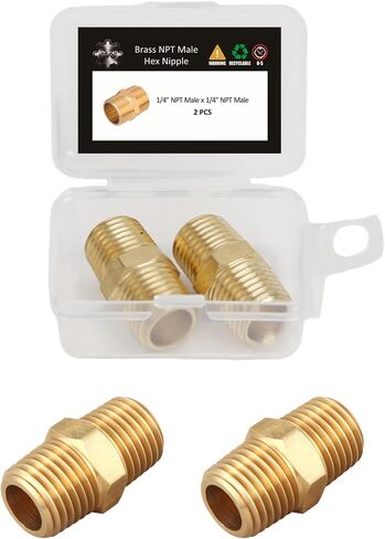 2 PCS Brass Pipe Fitting Hex Nipple, NPT 1/4" Male to 1/4" Male Adapter | Heavy Duty Solid Brass, Hex Union Extension Connector for Air Gas Fuel Lines, Air Hose, Precision Threads, Leak-Free in Kuwait
