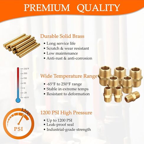 2 PCS Brass Pipe Fitting Hex Nipple, NPT 1/4" Male to 1/4" Male Adapter | Heavy Duty Solid Brass, Hex Union Extension Connector for Air Gas Fuel Lines, Air Hose, Precision Threads, Leak-Free in Kuwait