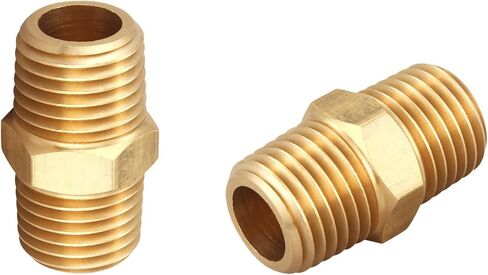 2 PCS Brass Pipe Fitting Hex Nipple, NPT 1/4" Male to 1/4" Male Adapter | Heavy Duty Solid Brass, Hex Union Extension Connector for Air Gas Fuel Lines, Air Hose, Precision Threads, Leak-Free in Kuwait