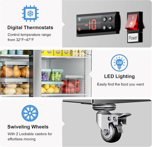 ثلاجة تجارية ببابين مقاس 54 بوصة مع تبريد بمروحة إضاءة LED، 49 قدمًا مكعبًا (32 درجة فهرنهايت ~ 47 درجة فهرنهايت) درجة حرارة قابلة للتعديل، ثلاجة صناعية من الفولاذ المقاوم للصدأ مع 8 أرفف قابلة للتعديل، تذويب تلقائي للمطعم in Kuwait