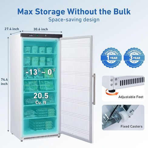 Commercial Reach-In Upright Freezer 20.5 Cu.Ft, 31" White Single Door Freezer with Lock, Energy-Efficient, Manual Defrost, ETL NSF DOE Certified for Restaurant Garage Home in Kuwait
