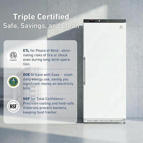 Commercial Reach-In Upright Freezer 20.5 Cu.Ft, 31" White Single Door Freezer with Lock, Energy-Efficient, Manual Defrost, ETL NSF DOE Certified for Restaurant Garage Home in Kuwait