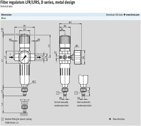 منظم فلتر بيجميني FRC-1/4-D-5M-MIDI 186499 3/8 1/2 3/4 صرف آلي/يدوي ومقياس ضغط Mpa 0.5-12bar(FRC1-2D-5M-MIDI-MPA) in Kuwait