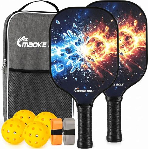 Pickleball Paddles Set of 2, Fiberglass Surface for Men & Women | Pickleball Rackets Set for Backyard Rec/Weekend Casual Sports/Community Doubles, Complete 4-Ball Kit, Anti-Slip Grip in Kuwait