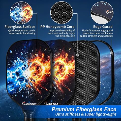 Pickleball Paddles Set of 2, Fiberglass Surface for Men & Women | Pickleball Rackets Set for Backyard Rec/Weekend Casual Sports/Community Doubles, Complete 4-Ball Kit, Anti-Slip Grip in Kuwait