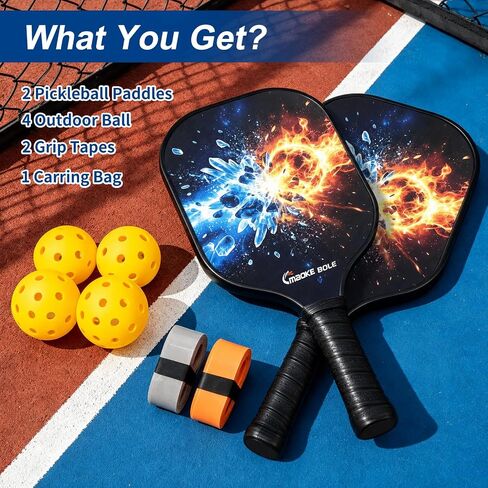 Pickleball Paddles Set of 2, Fiberglass Surface for Men & Women | Pickleball Rackets Set for Backyard Rec/Weekend Casual Sports/Community Doubles, Complete 4-Ball Kit, Anti-Slip Grip in Kuwait