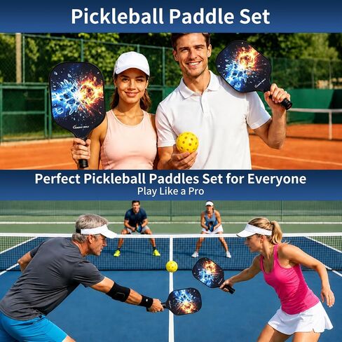 Pickleball Paddles Set of 2, Fiberglass Surface for Men & Women | Pickleball Rackets Set for Backyard Rec/Weekend Casual Sports/Community Doubles, Complete 4-Ball Kit, Anti-Slip Grip in Kuwait