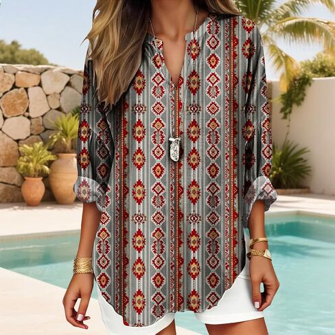 Women’s V Neck Shirts Fall Trendy Lightweight Long Sleeve Tops Loose Graphic Tees Dressy Beach Vacation Clothing in Kuwait