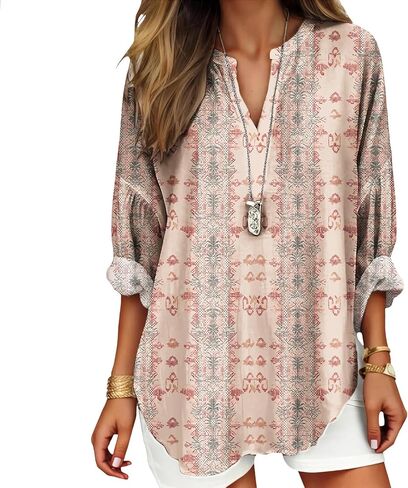 Women’s V Neck Shirts Fall Trendy Lightweight Long Sleeve Tops Loose Graphic Tees Dressy Beach Vacation Clothing in Kuwait