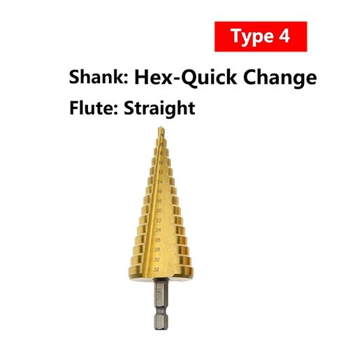 1Pcs Step Drill Bits HSS Spiral Straight Grooved Triangle Hex Quick Change Shank Metal Woodworking Hole Cutter(Titanium Type 4,6-35mm(13 Steps)) in Kuwait