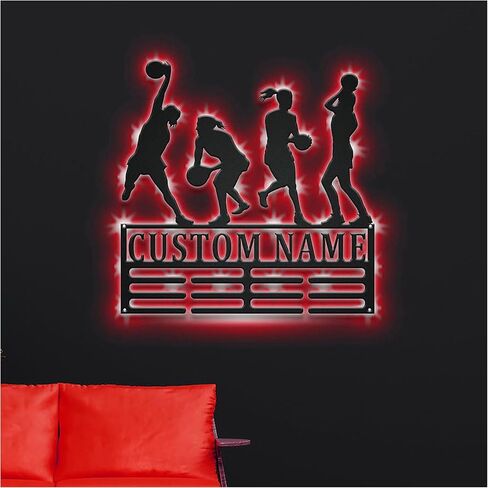 TIZE Metal Sign Custom Name-Custom Netball Medal Holder LED Light, Personalized Netball Player Name Medal Hanger, Netball Medal Display Awards Sign, Custom Netball Sign,16 color led light in Kuwait