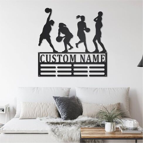 TIZE Metal Sign Custom Name-Custom Netball Medal Holder LED Light, Personalized Netball Player Name Medal Hanger, Netball Medal Display Awards Sign, Custom Netball Sign,16 color led light in Kuwait