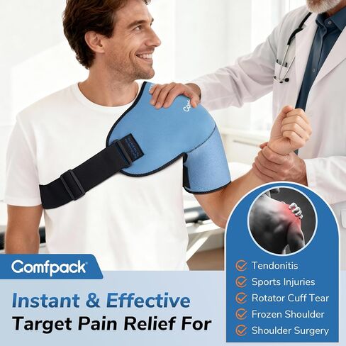 Comfpack Shoulder Ice Pack Wrap, Shoulder Brace Compression Sleeve for Rotator Cuff and Arm, Cold Therapy Wrap for Injuries, Bursitis, Tendinitis, Surgery Recovery, Easy to Put On & Take Off in Kuwait