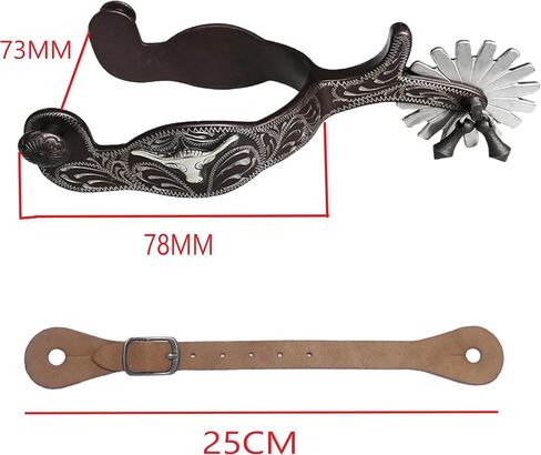 Western Cowboy Spurs with Leather Belt - German Silver Antique Riding Spurs with Hand Carved Details & Rotating Rowel for Horseback Riding, Competition & Show in Kuwait