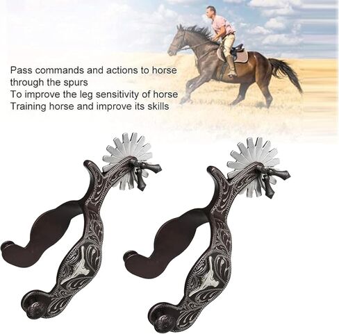 Western Cowboy Spurs with Leather Belt - German Silver Antique Riding Spurs with Hand Carved Details & Rotating Rowel for Horseback Riding, Competition & Show in Kuwait