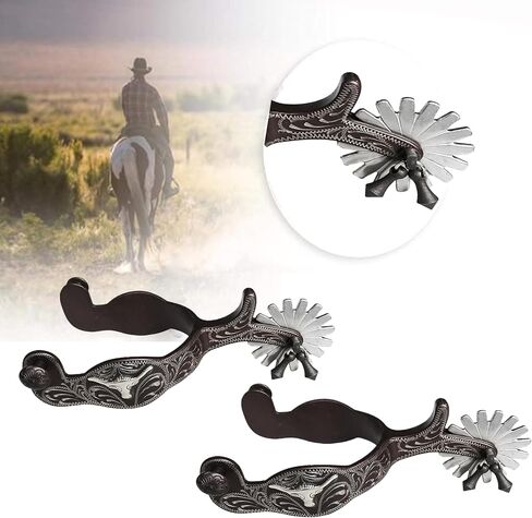 Western Cowboy Spurs with Leather Belt - German Silver Antique Riding Spurs with Hand Carved Details & Rotating Rowel for Horseback Riding, Competition & Show in Kuwait