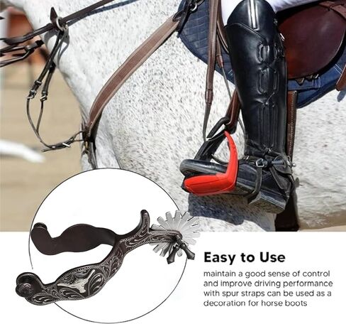 Western Cowboy Spurs with Leather Belt - German Silver Antique Riding Spurs with Hand Carved Details & Rotating Rowel for Horseback Riding, Competition & Show in Kuwait