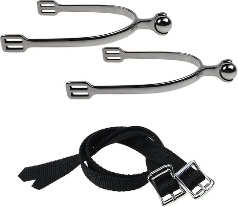 Western Horse Spurs with PP Woven Belt - Premium Stainless Steel Riding Gear for Cowboy & Equestrian | Durable, Lightweight & Comfortable Design | Ideal for Men & Women Riders in Kuwait