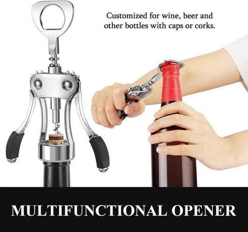 Wine Opener, Heavy-Duty Zinc Alloy Wing Corkscrew, Premium Beer Bottle Opener, Multifunctional Wine Accessories with Ergonomic Handle and Sharp Screw, for Kitchen, Bar, Restaurant, Bartenders in Kuwait