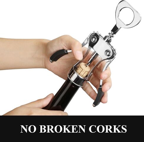 Wine Opener, Heavy-Duty Zinc Alloy Wing Corkscrew, Premium Beer Bottle Opener, Multifunctional Wine Accessories with Ergonomic Handle and Sharp Screw, for Kitchen, Bar, Restaurant, Bartenders in Kuwait