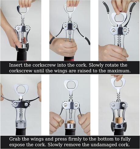 Wine Opener, Heavy-Duty Zinc Alloy Wing Corkscrew, Premium Beer Bottle Opener, Multifunctional Wine Accessories with Ergonomic Handle and Sharp Screw, for Kitchen, Bar, Restaurant, Bartenders in Kuwait