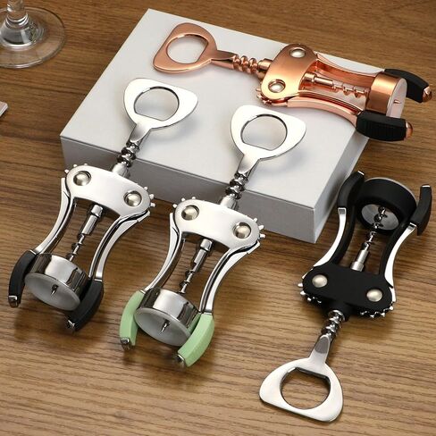 Wine Opener, Heavy-Duty Zinc Alloy Wing Corkscrew, Premium Beer Bottle Opener, Multifunctional Wine Accessories with Ergonomic Handle and Sharp Screw, for Kitchen, Bar, Restaurant, Bartenders in Kuwait