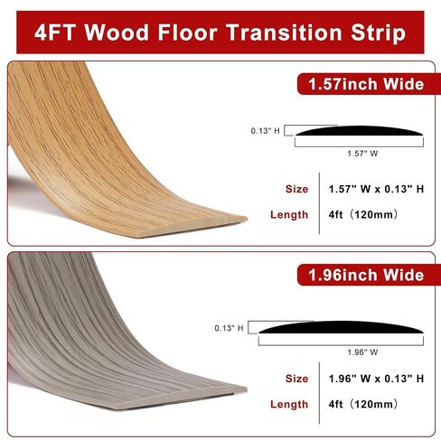 Floor Transition Strip for Doorways, 2" Wide Floor Gap Cover Strips | Gray Oak Self-Adhesive Covers Gaps, Flexible Vinyl Threshold Strip, Flat Divider Transitions Between Tile, Wood, Carpet in Kuwait