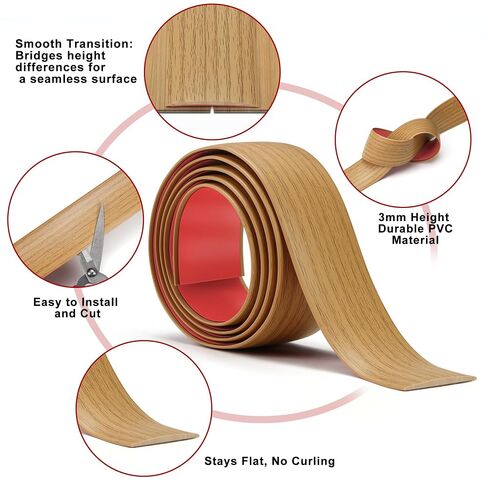 Floor Transition Strip for Doorways, 2" Wide Floor Gap Cover Strips | Gray Oak Self-Adhesive Covers Gaps, Flexible Vinyl Threshold Strip, Flat Divider Transitions Between Tile, Wood, Carpet in Kuwait