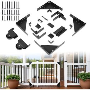 Sliding Gate Hardware Kit, Designed for 1" to 2" Thick Wood Fence Gates | Heavy Duty Fence Gate Kit with Roll Wheels, Anti-Sag Corner Frame Brackets, Smooth Rolling, Easy DIY Installation in Saudi Arabia