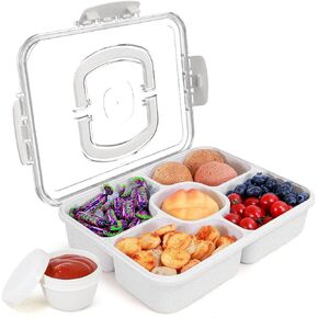 Large Snackle Box Container with Dip Container, 5 Compartments Snack Container with Lid and Handle, Veggie Fruit Divided Serving Tray for Party, Picnic, Dishwasher Safe, BPA-Free in Saudi Arabia