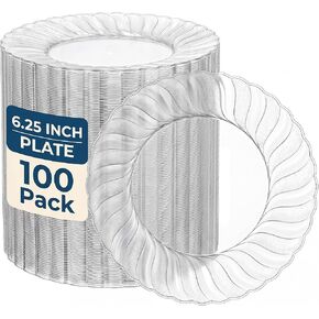 Clear Plastic Dessert Plates, 6.25 Inch, 100 Pack, Heavy Duty | BPA-Free Hard Plastic Plates for Desserts and Appetizers; Disposable or Hand Washable for Parties, Weddings and Catering in Kuwait