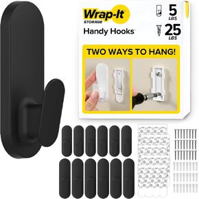 Wrap-It Storage Handy Hooks - The Ian Assorted 12 Pack (Black) | Dual Option Wall Mount or Removable Adhesive Hooks - Towel Hooks for Bathrooms, Door Hanger, Dorm Room Essentials, Coat Rack in Saudi Arabia