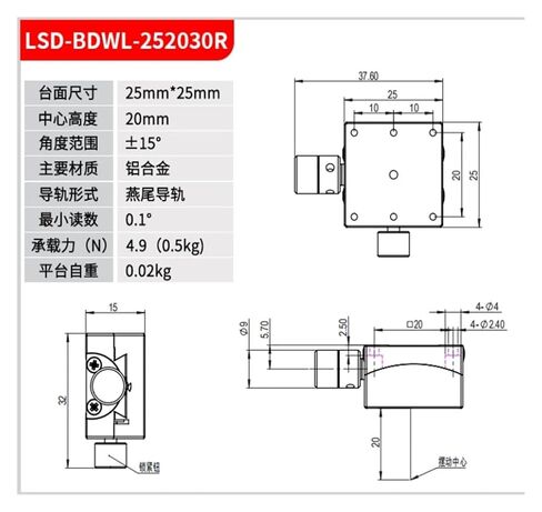 XR-axis Manual Tilt Displacement Stage with Fine-Adjustment Slide LSD-BDWL-252030R ※ Unidirectional Tilt ±15° ※ Load Capacity 0.5 Kg in Kuwait