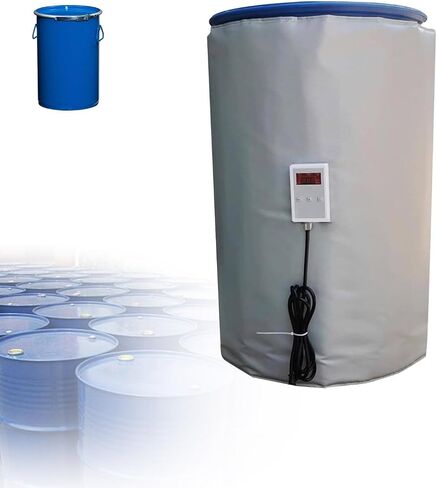 Drum Heater Heating Blanket, Oil Pail Metal Drum Heater,Insulated Band,with Temperature Control Device, 2000L,or Honey Bucket,Water Barrel,Paint Pail,Grey，Full-Wrap in Kuwait