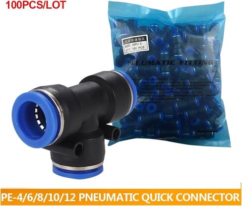 100pcs PE Series T Shaped Tee 4 6 8 10 12 14 16mm Hose 3 Way Port Y Shape Air Pneumatic Quick Air Pneumatic Connectors Coupling (Color : PE16 OD16MM) Plumbing Fittings in Kuwait